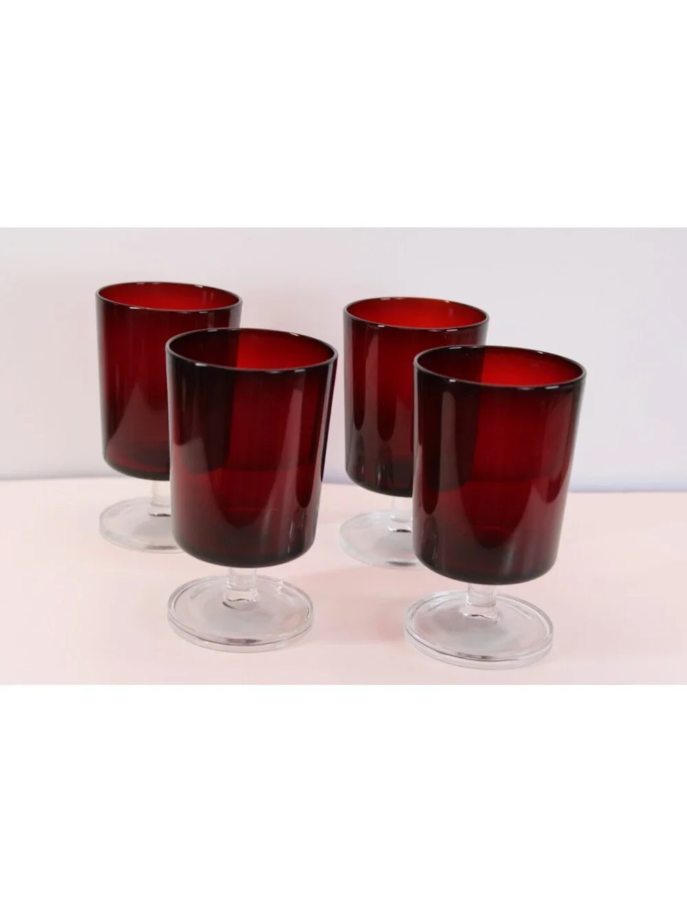 Vtg MCM Luminarc Cavalier Dark Ruby Red Wine Glasses 6